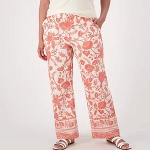 Belle Beach by Kim Gravel Womens XLP Cabana Border Print Pants Coral NWOT)